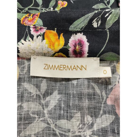Zimmermann Floral-Print Black Linen Mini Wrap Dress Size 0 - Picture 4 of 5